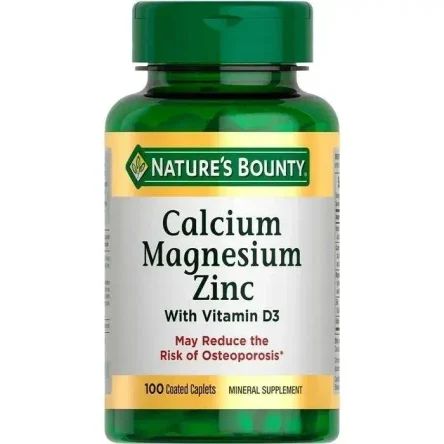 Nature's Bounty, Кальций, магний и цинк с витамином D3, 100 капсуловидных таблеток в оболочке