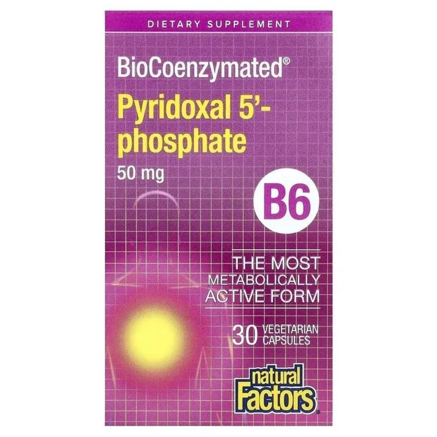 Natural Factors, BioCoenzymated®, B6, пиридоксаль 5'-фосфат, 50 мг, 30 вегетарианских капсул